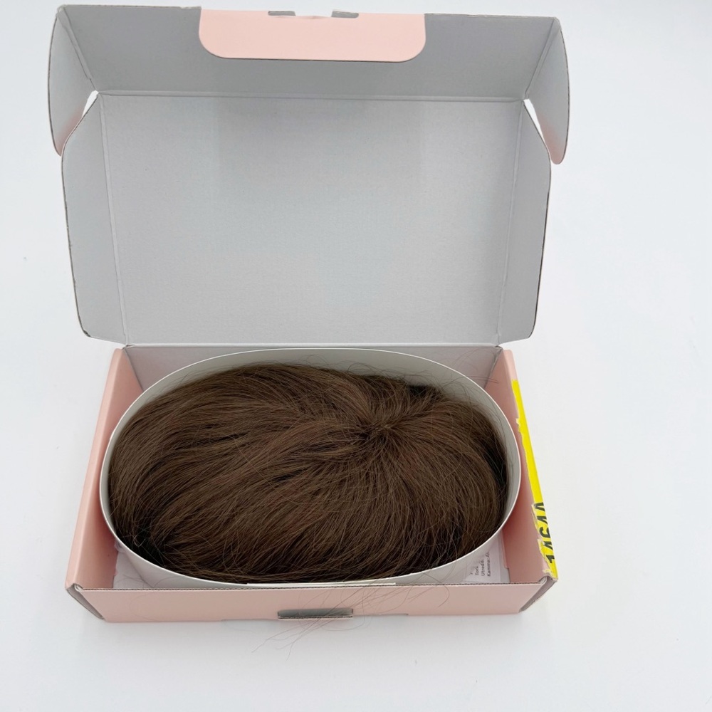 Hair Topper Real Human Hair with Bangs 7 * 13CM Silk Base with Lace 10”Med.Brown - Picture 7 of 10